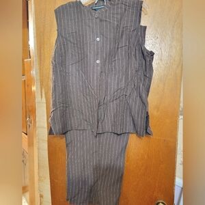 2 piece linen brown/white pin stripped pant suit